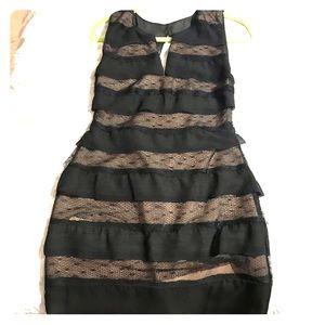 BCBG Sheer Black & Nude/Tan V-Neck & Sleeveless